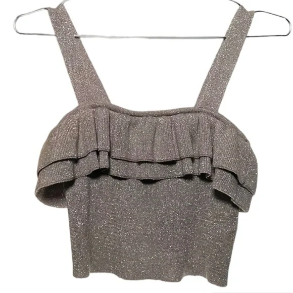 𝙁𝙍𝙀𝙀 🅽🅴🆆 H&M glitter party crop top, light pink / tan / gold - size 4 - Picture 9 of 11